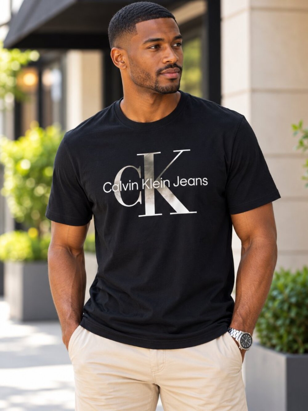 Calvin Klein Jeans Men’s Black CK Logo Graphic T-Shirt Size M 100% Cotton